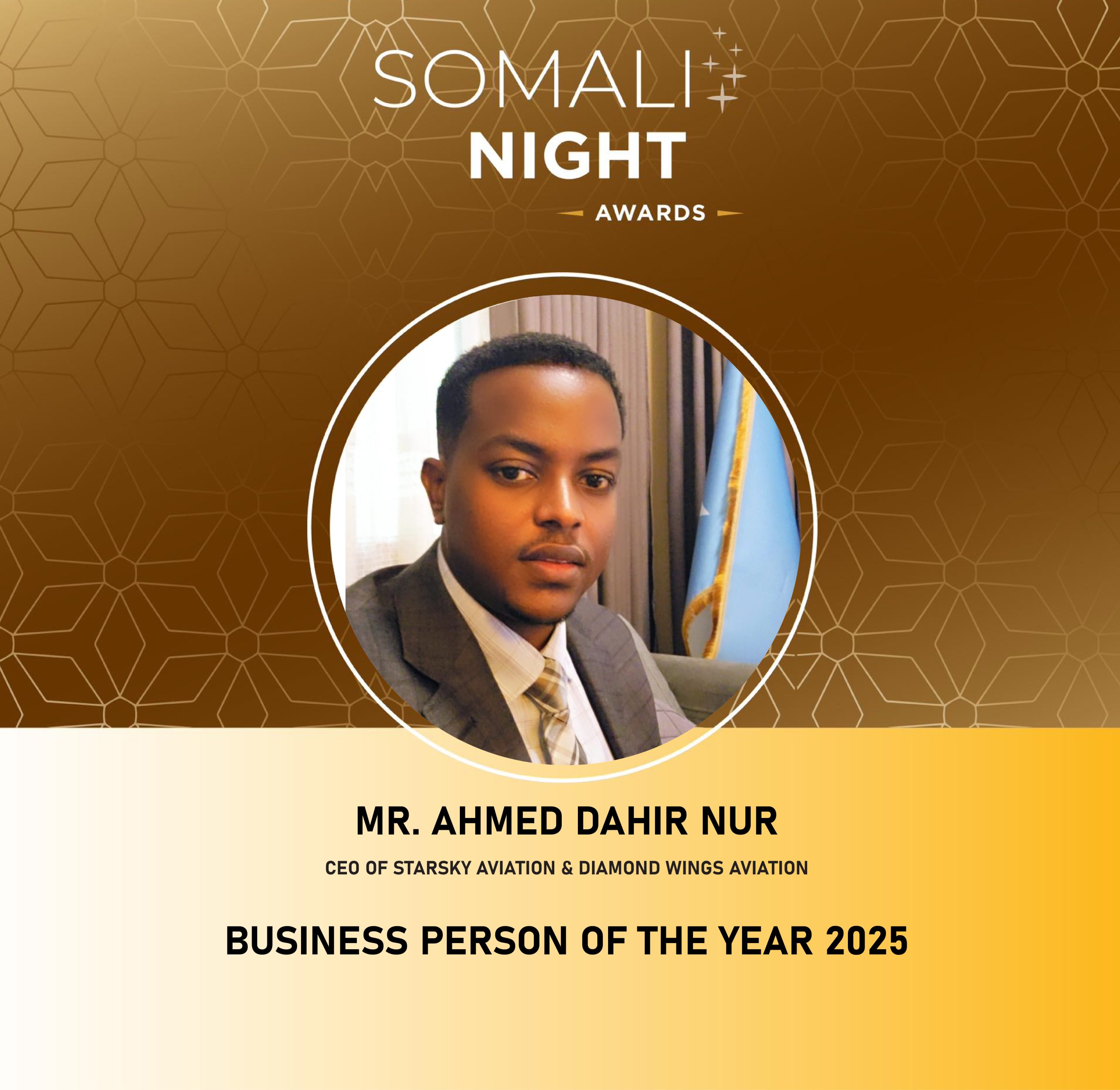 Ahmed Dahir Nur- Business person of the year - Somali night Awards